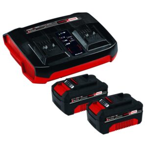 Kit 2 acumulatori si incarcator dublu Einhell Power X-Change 4512112, 2x4.0 Ah, 18 V, 75 min timp incarcare, 900 W putere maxima