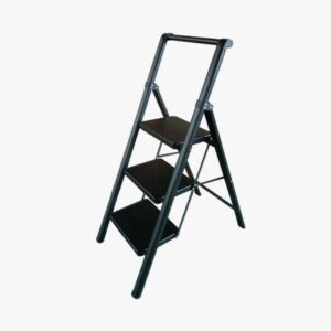 Scara din otel cu 3 trepte late 30x20 cm pliabile, STRATEGIC, maxim 150 kg, vopsita Negru