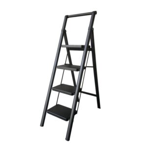 Scara din otel cu 4 trepte late 30x20 cm pliabile, STRATEGIC, maxim 150 kg, vopsita Negru