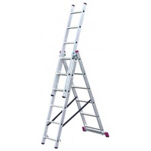 Scara multifunctionala cu functie de egalizare din aluminiu Krause KR-033369, 4.55 m inaltime lucru, 3x6 trepte, pliabila